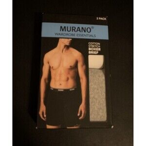 Murano Mens Size Large 36 38 Boxer Brief Cotton Stretch 2 Pack White Gray New